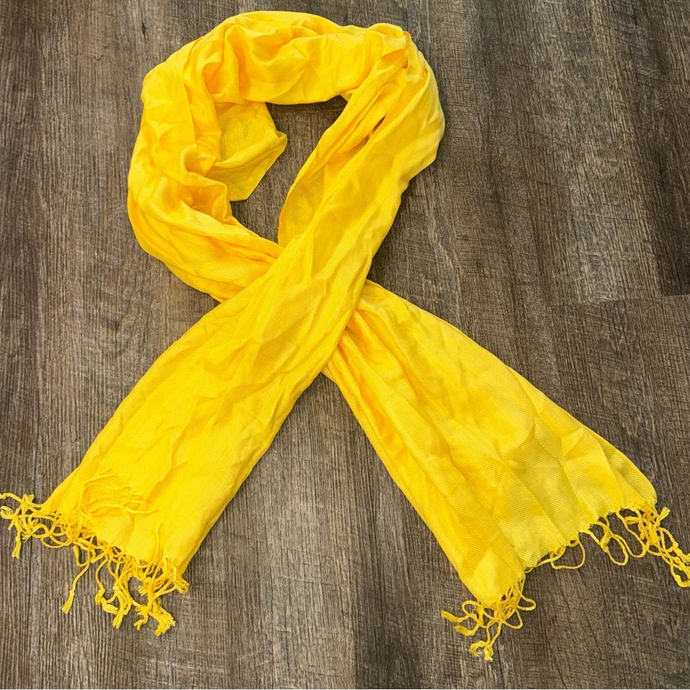 Vibrant Yellow Pashmina Scarf with Fringe